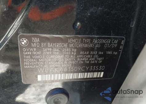 2009 BMW 750I from USA, damaged, VIN WBAKA83509CY33530